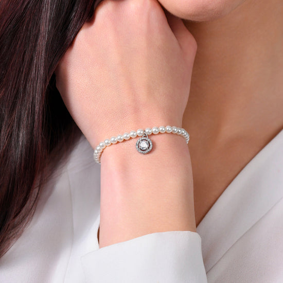 BRACELET FEMME EN ACIER PERLE ET ZIRCON BLANC