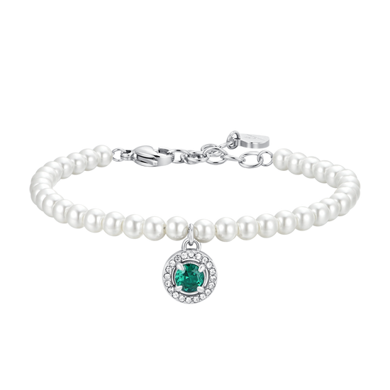 BRACELET FEMME EN ACIER PERLE ET ZIRCON VERT