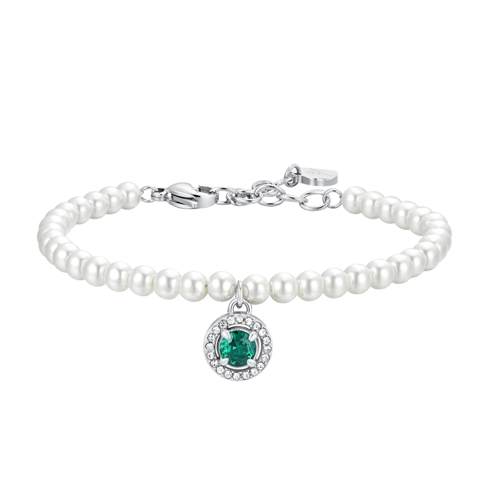 BRACELET FEMME EN ACIER PERLE ET ZIRCON VERT