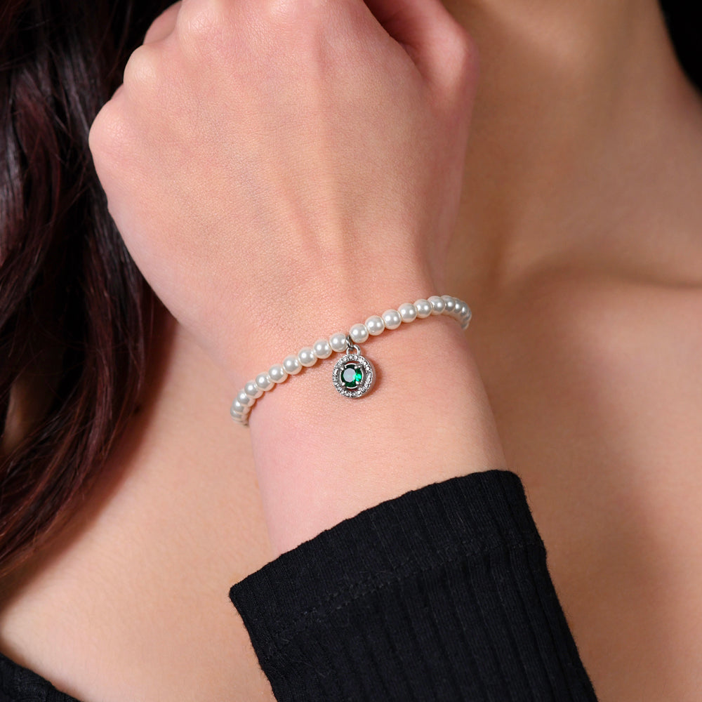 BRACELET FEMME EN ACIER PERLE ET ZIRCON VERT