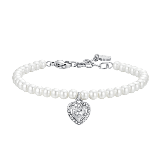 BRACELET COEUR EN ACIER, PERLE ET ZIRCON BLANC