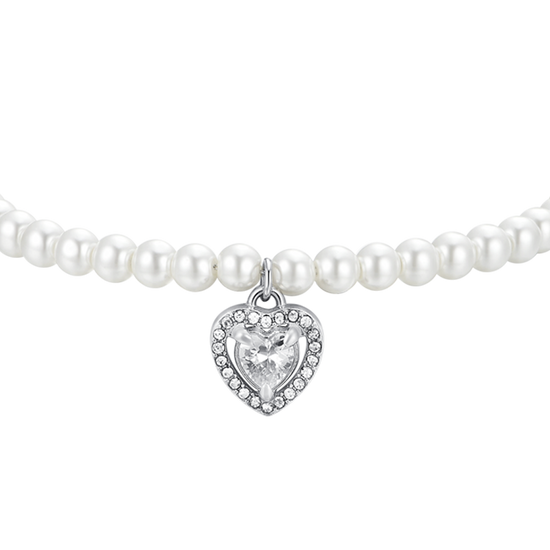 BRACELET COEUR EN ACIER, PERLE ET ZIRCON BLANC