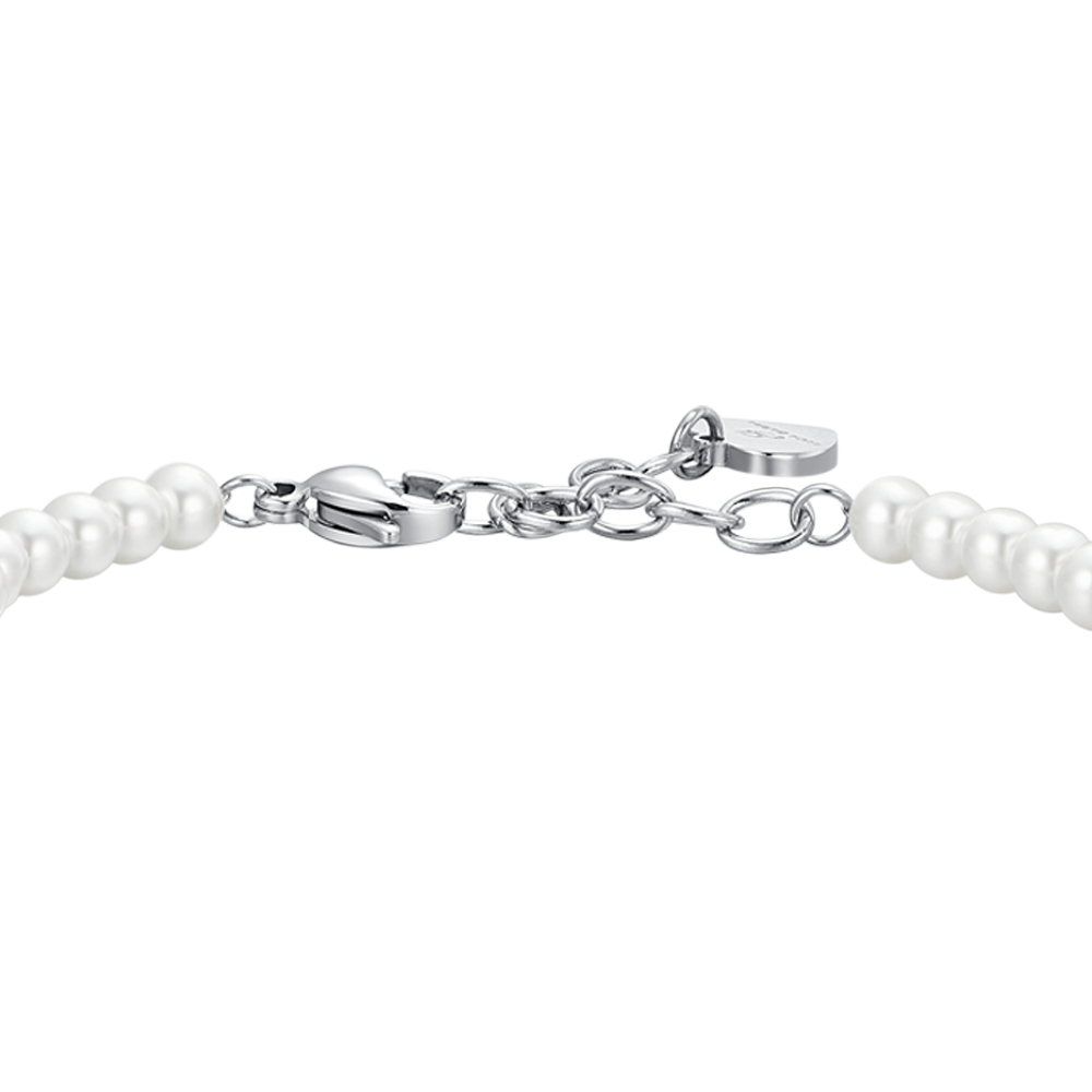 BRACELET COEUR EN ACIER, PERLE ET ZIRCON BLANC