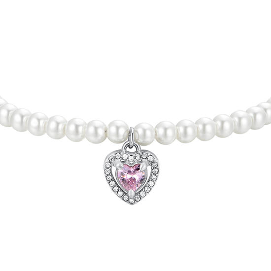 BRACELET COEUR EN ACIER, PERLE ET ZIRCON ROSE