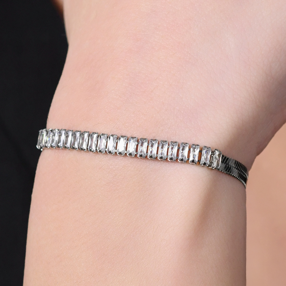 BRACELET FEMME EN ACIER À ZIRCONIUM BLANC