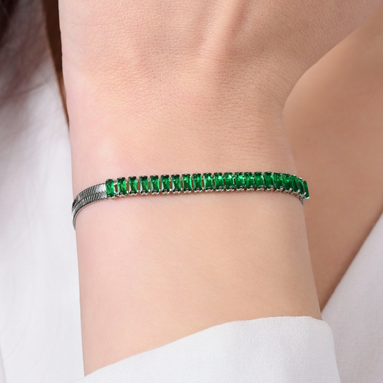 BRACELET FEMME EN ACIER AVEC ZIRCON VERT