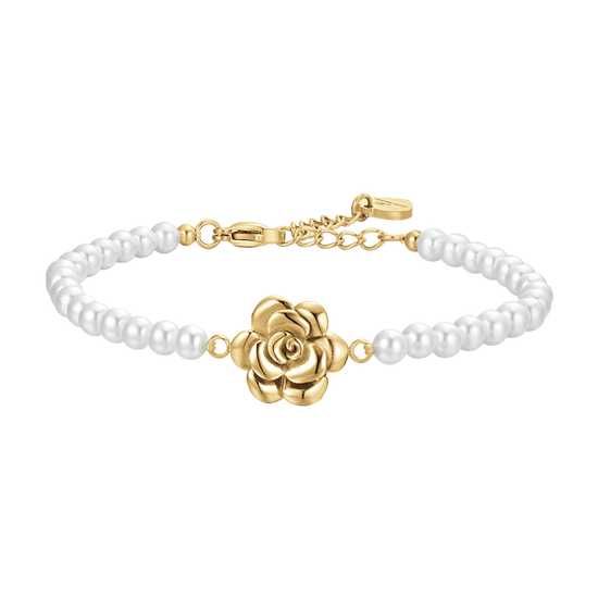 BRACELET FEMME ACIER IP OR PERLES ET ROSE