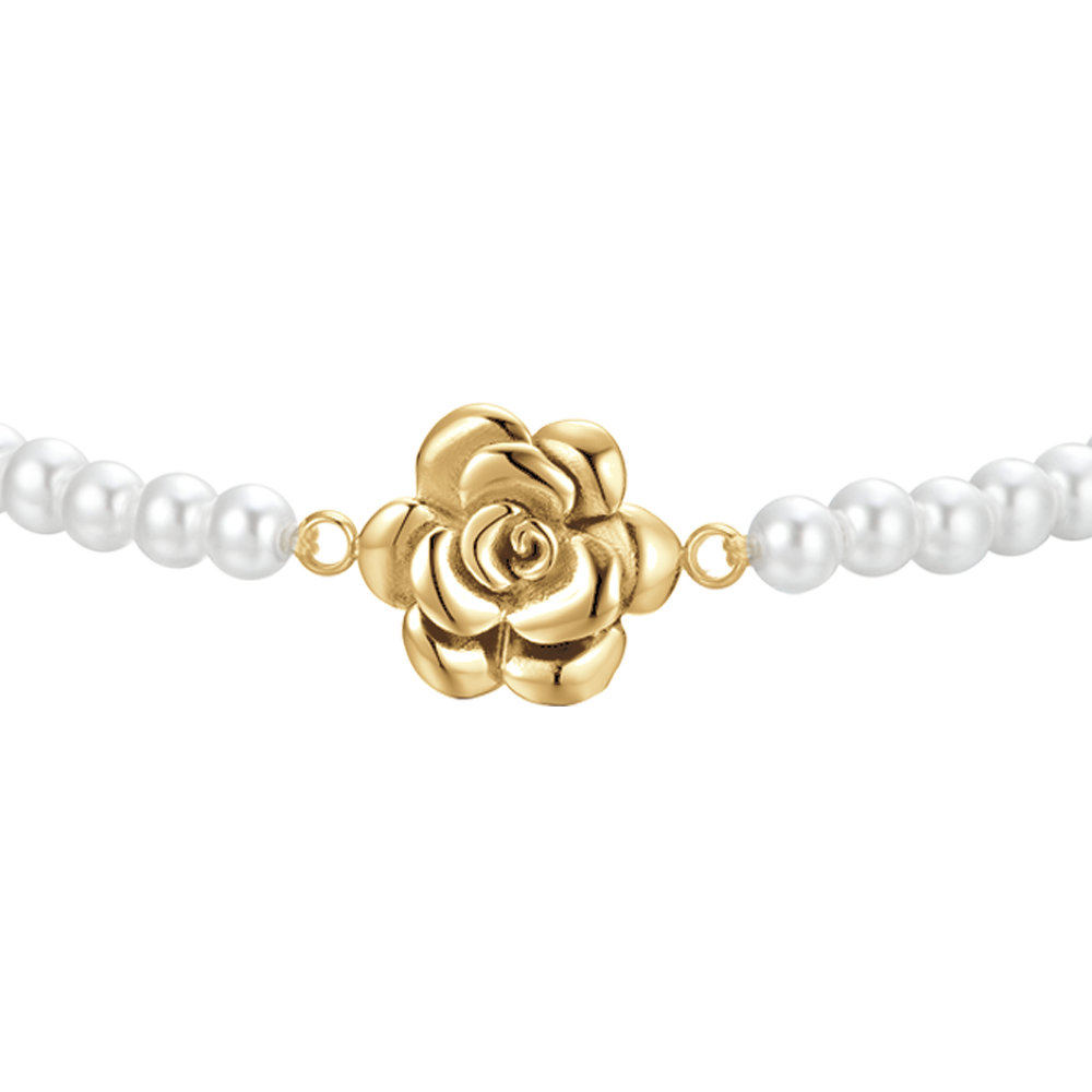 BRACELET FEMME ACIER IP OR PERLES ET ROSE