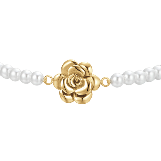 BRACELET FEMME ACIER IP OR PERLES ET ROSE