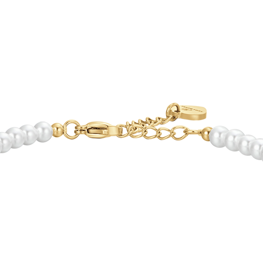 BRACELET FEMME ACIER IP OR PERLES ET ROSE