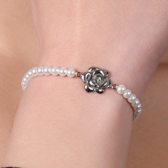 BRACELET FEMME PERLES ET ACIER ROSE