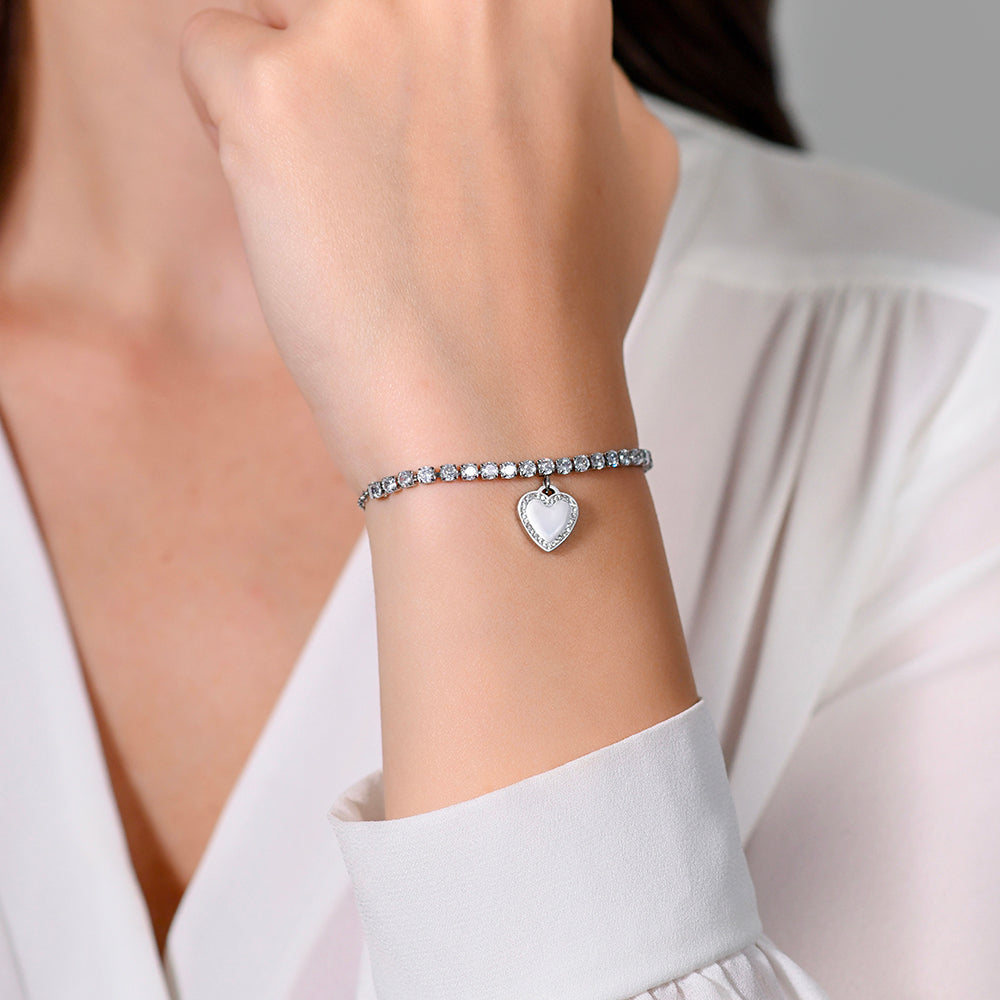 BRACELET DE TENNIS POUR FEMMES EN ACIER AVEC CŒUR ET ZIRCON CUBIQUE