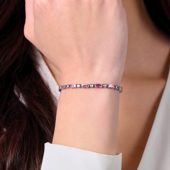 BRACELET DE TENNIS POUR FEMME EN ACIER AVEC ZIRCONIUM ROSE