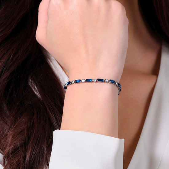 BRACELET DE TENNIS POUR FEMME EN ACIER AVEC ZIRCONIUM BLEU