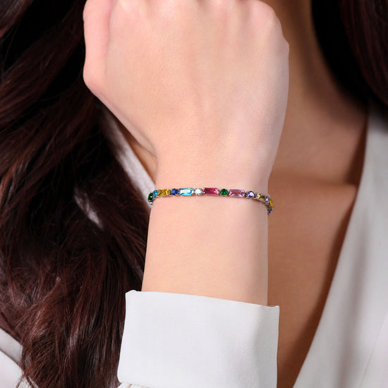 BRACELET DE TENNIS POUR FEMME EN ACIER AVEC ZIRCON MULTICOLORE