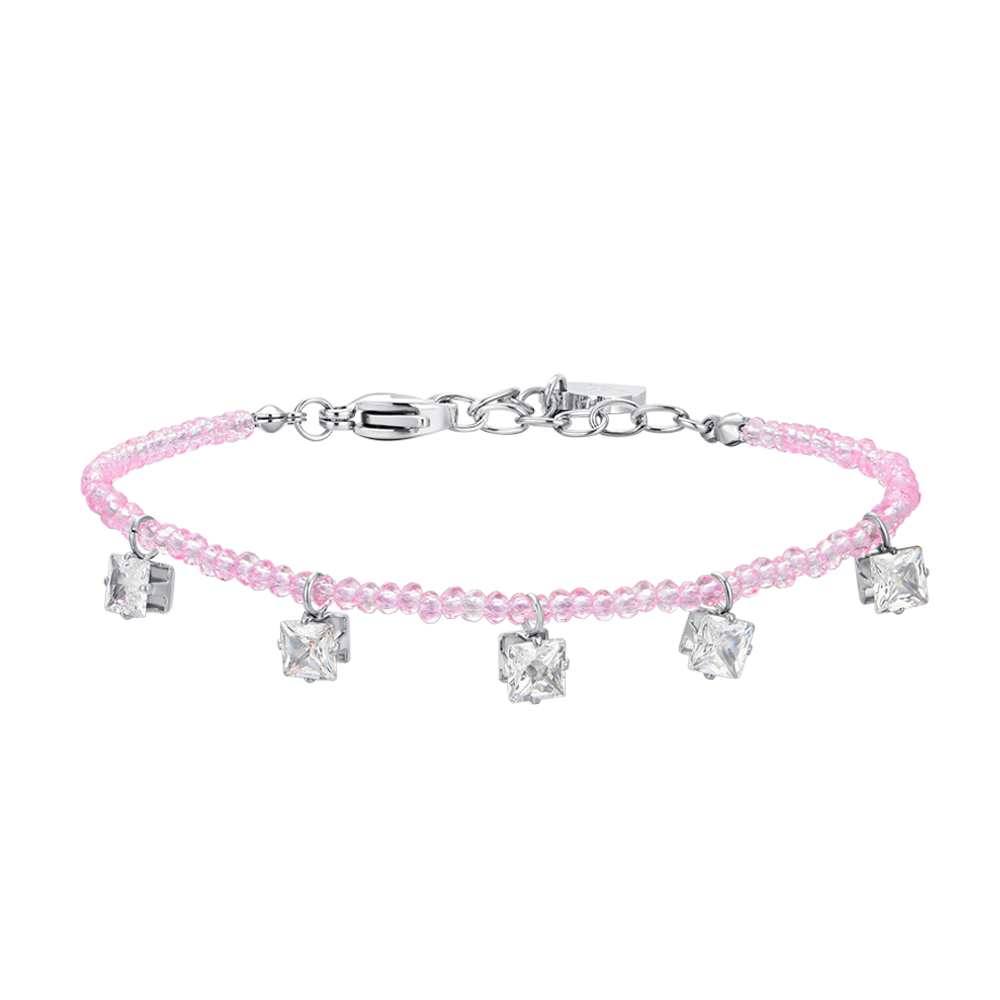 BRACELET FEMME EN ACIER AVEC CRISTAL ROSE ET ZIRCON BLANC