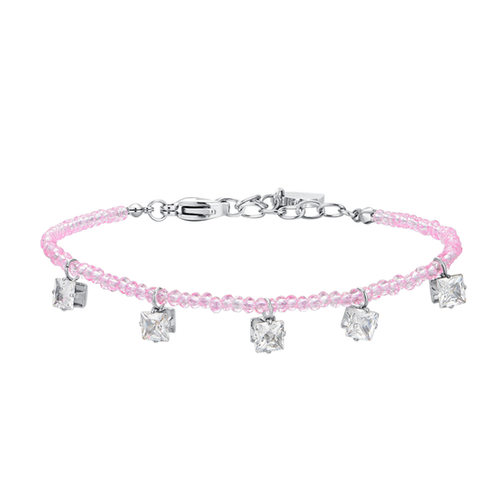 BRACELET FEMME EN ACIER AVEC CRISTAL ROSE ET ZIRCON BLANC