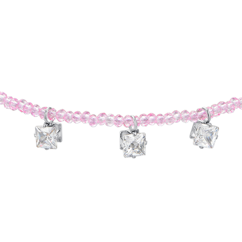 BRACELET FEMME EN ACIER AVEC CRISTAL ROSE ET ZIRCON BLANC