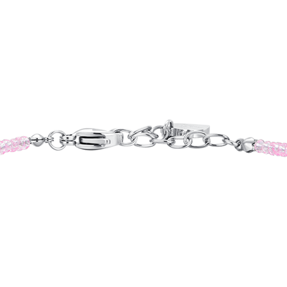 BRACELET FEMME EN ACIER AVEC CRISTAL ROSE ET ZIRCON BLANC