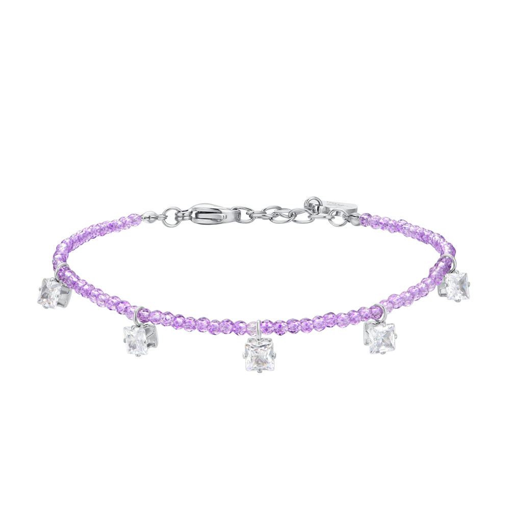 BRACELET FEMME EN ACIER CRISTAUX VIOLETS ET ZIRCONS BLANCS