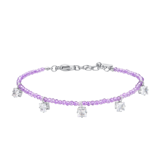 BRACELET FEMME EN ACIER CRISTAUX VIOLETS ET ZIRCONS BLANCS