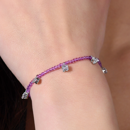 BRACELET FEMME EN ACIER CRISTAUX VIOLETS ET ZIRCONS BLANCS