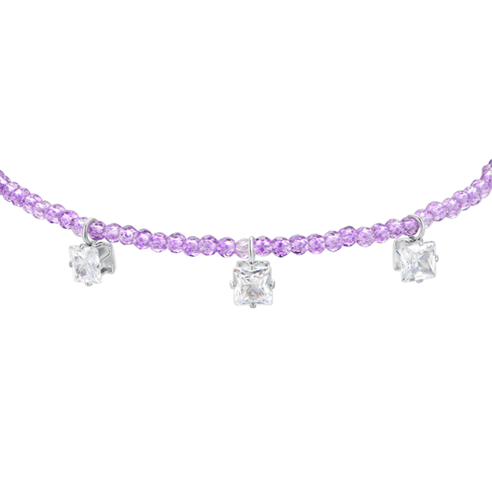 BRACELET FEMME EN ACIER CRISTAUX VIOLETS ET ZIRCONS BLANCS