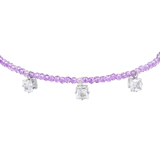 BRACELET FEMME EN ACIER CRISTAUX VIOLETS ET ZIRCONS BLANCS