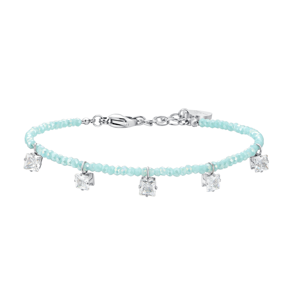 BRACELET FEMME EN ACIER AVEC CRISTAUX TURQUOISE ET ZIRCONS BLANCS