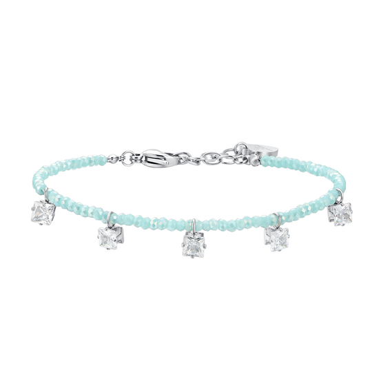 BRACELET FEMME EN ACIER AVEC CRISTAUX TURQUOISE ET ZIRCONS BLANCS