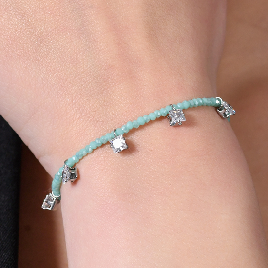 BRACELET FEMME EN ACIER AVEC CRISTAUX TURQUOISE ET ZIRCONS BLANCS