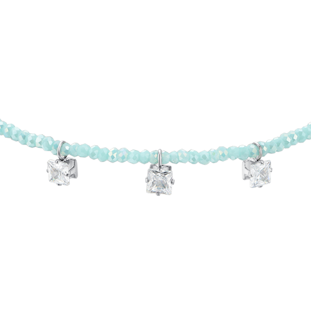 BRACELET FEMME EN ACIER AVEC CRISTAUX TURQUOISE ET ZIRCONS BLANCS