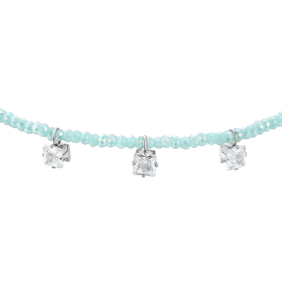 BRACELET FEMME EN ACIER AVEC CRISTAUX TURQUOISE ET ZIRCONS BLANCS