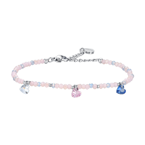 BRACELET FEMME EN ACIER PIERRES ROSES ET CRISTAUX MULTICOLORES