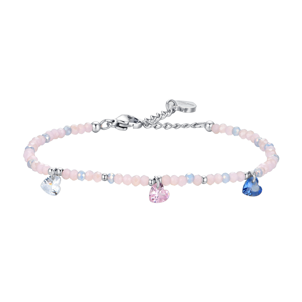 BRACELET FEMME EN ACIER PIERRES ROSES ET CRISTAUX MULTICOLORES