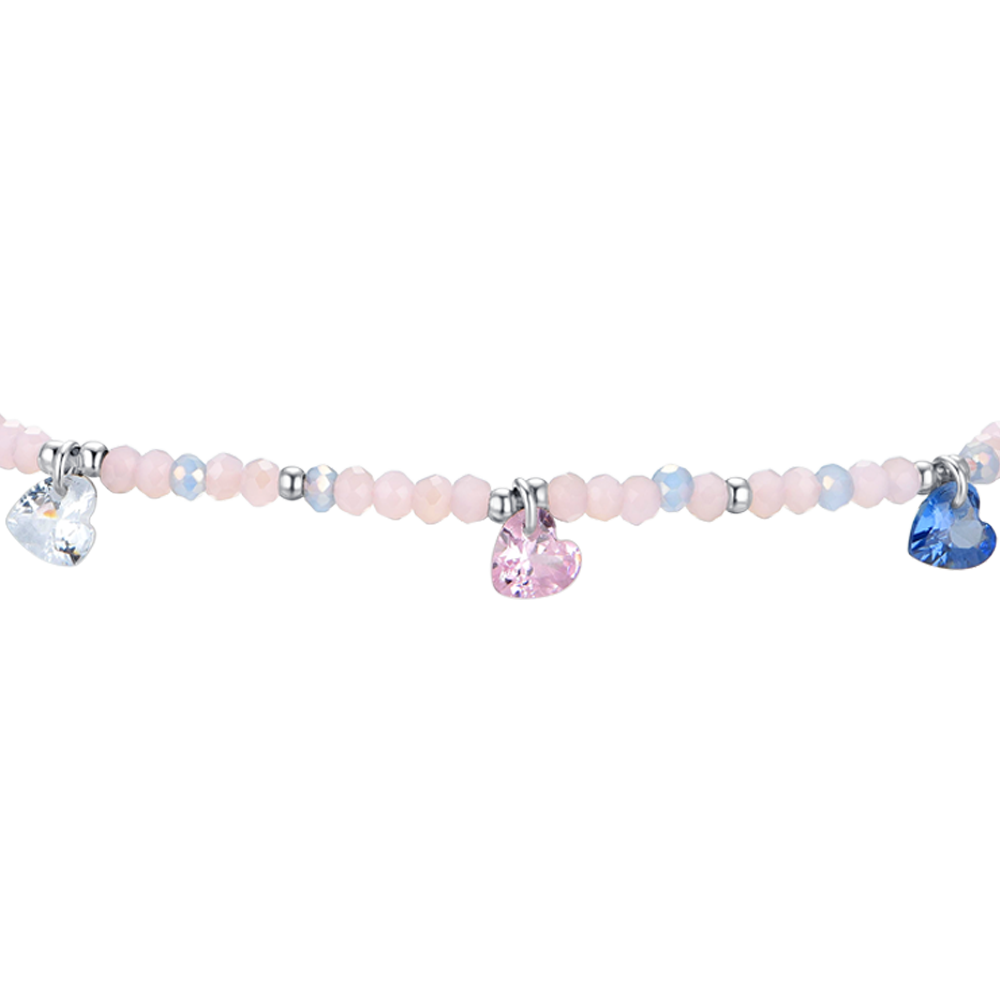 BRACELET FEMME EN ACIER PIERRES ROSES ET CRISTAUX MULTICOLORES