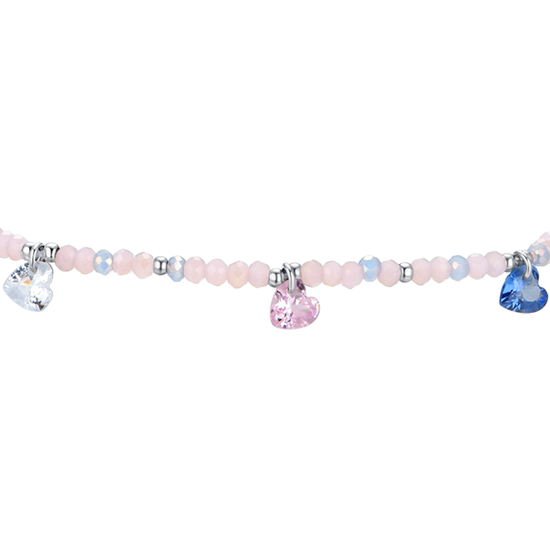 BRACELET FEMME EN ACIER PIERRES ROSES ET CRISTAUX MULTICOLORES