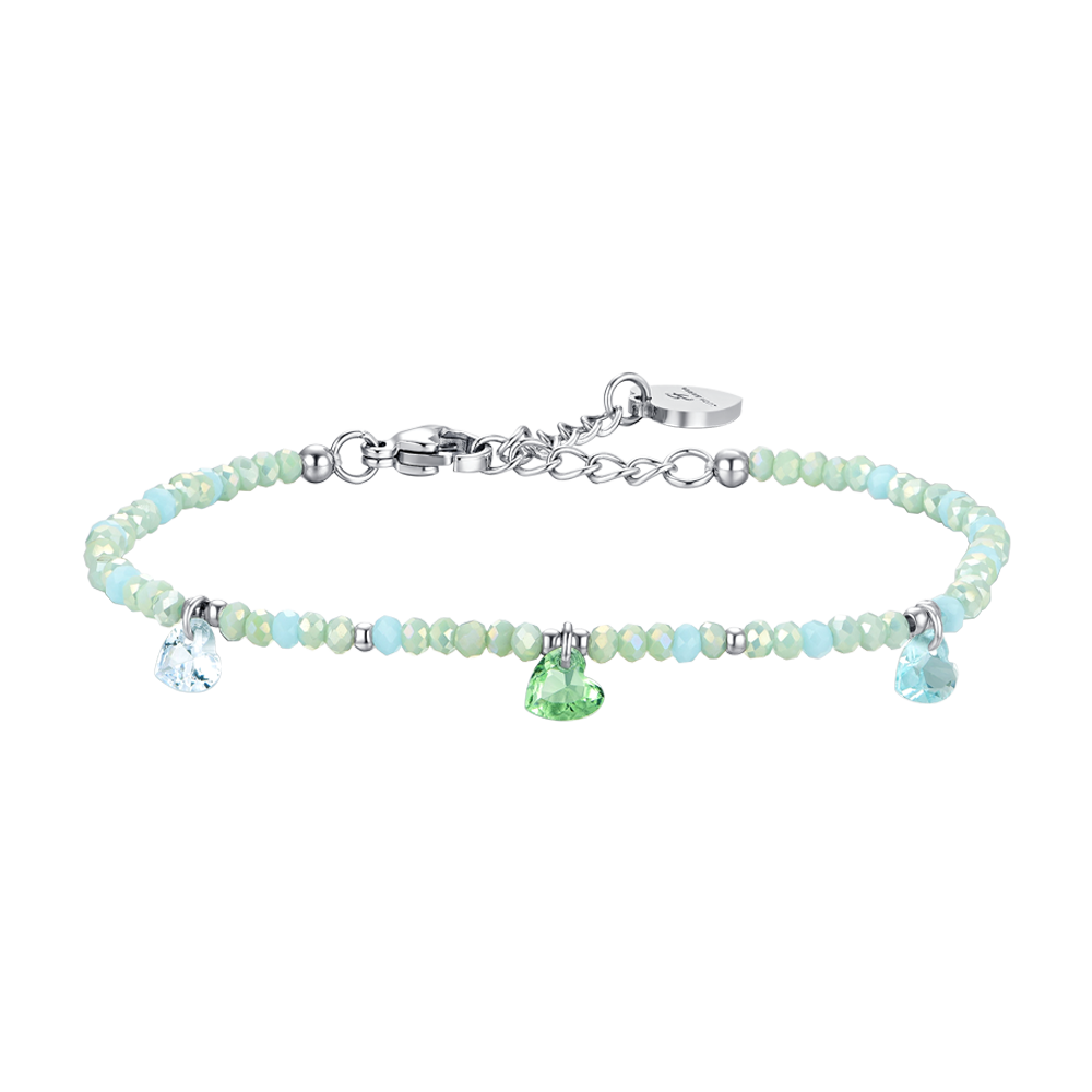 BRACELET FEMME EN ACIER AVEC PIERRES ET CRISTAUX VERT D'EAU