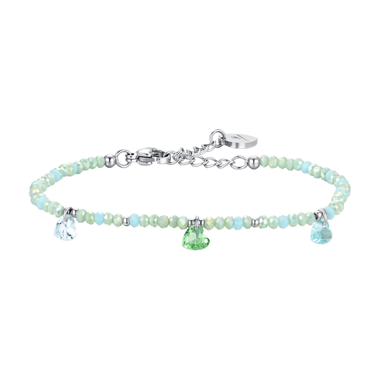 BRACELET FEMME EN ACIER AVEC PIERRES ET CRISTAUX VERT D'EAU