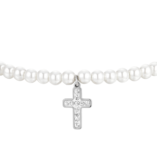 BRACELET FEMME EN PERLES ET CROIX D'ACIER Luca Barra