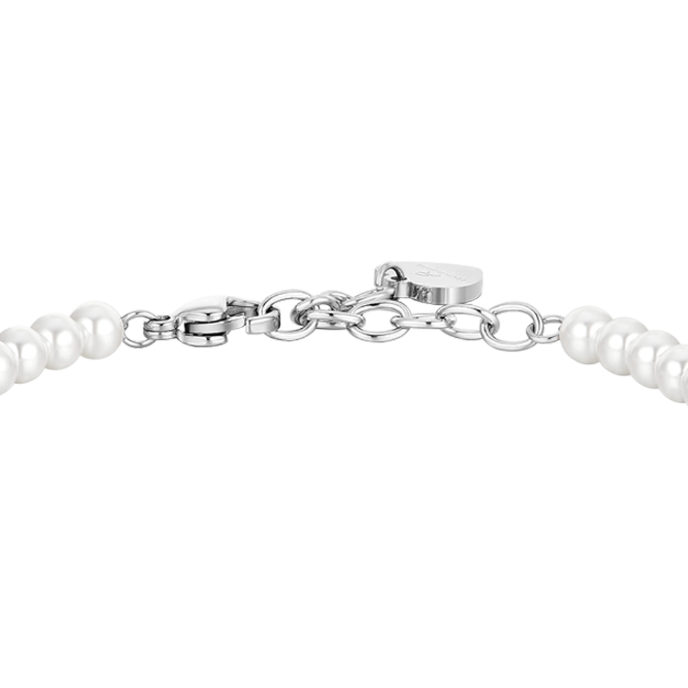 BRACELET FEMME EN ACIER AVEC PERLES ET CROIX