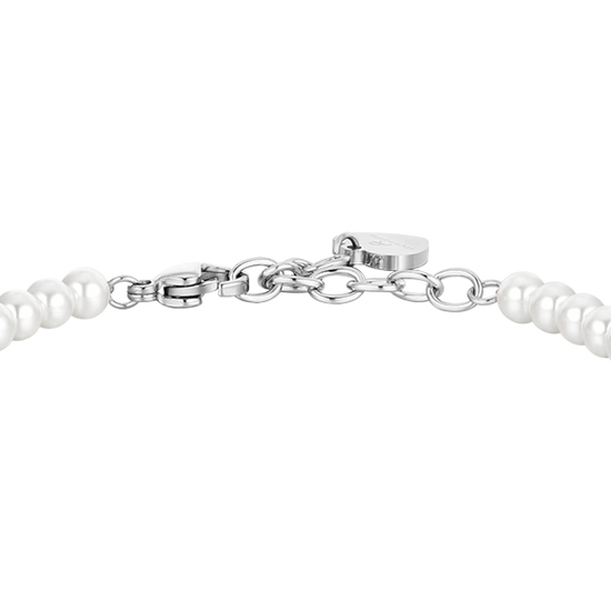 BRACELET FEMME EN ACIER AVEC PERLES ET CROIX