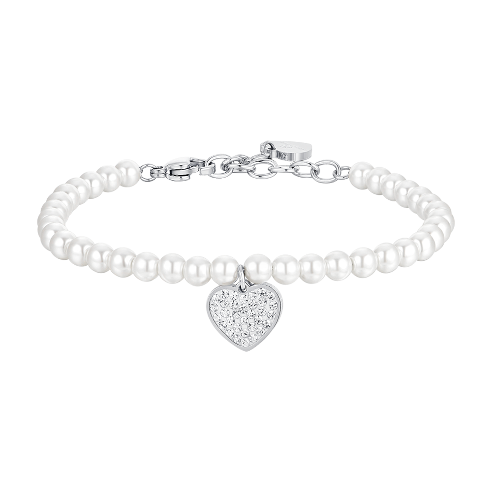 BRACELET FEMME EN ACIER PERLE ET COEUR