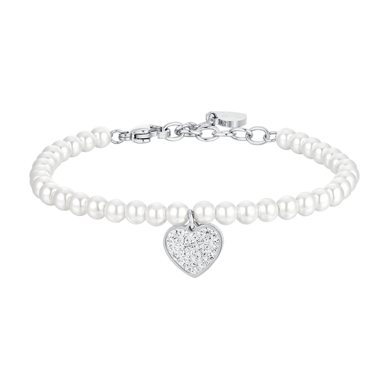 BRACELET FEMME EN ACIER PERLE ET COEUR