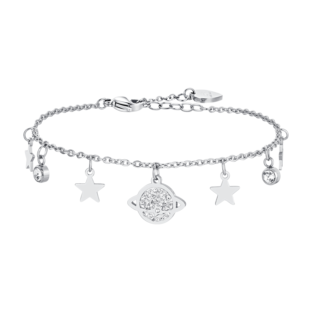 BRACELET FEMME PLANÈTE ET ÉTOILES EN ACIER