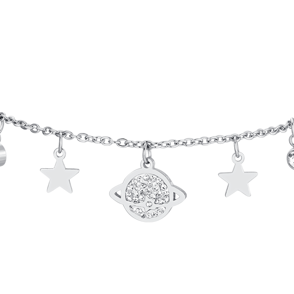 BRACELET FEMME PLANÈTE ET ÉTOILES EN ACIER