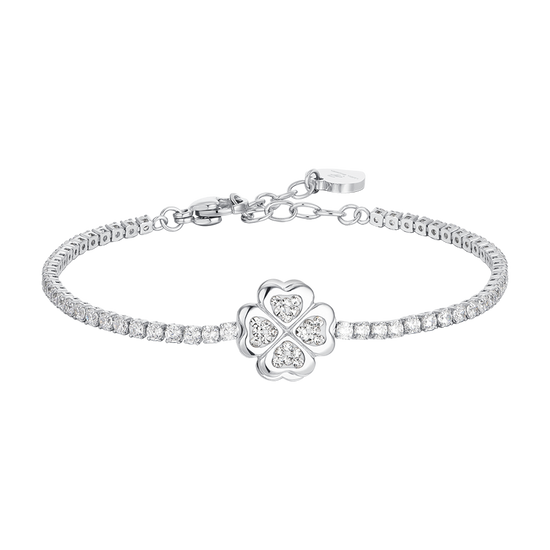 BRACELET DE TENNIS POUR FEMME EN ACIER AVEC TRÈFLE À QUATRE FEUILLES