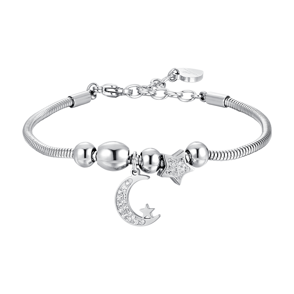 BRACELET FEMME EN ACIER, LUNE ET CRISTAUX