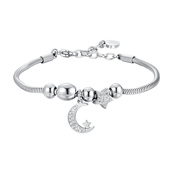 BRACELET FEMME EN ACIER, LUNE ET CRISTAUX