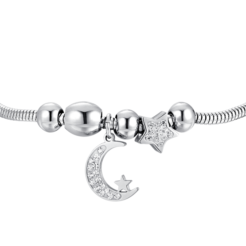 BRACELET LUNE D'ACIER ET CRISTAUX Luca Barra